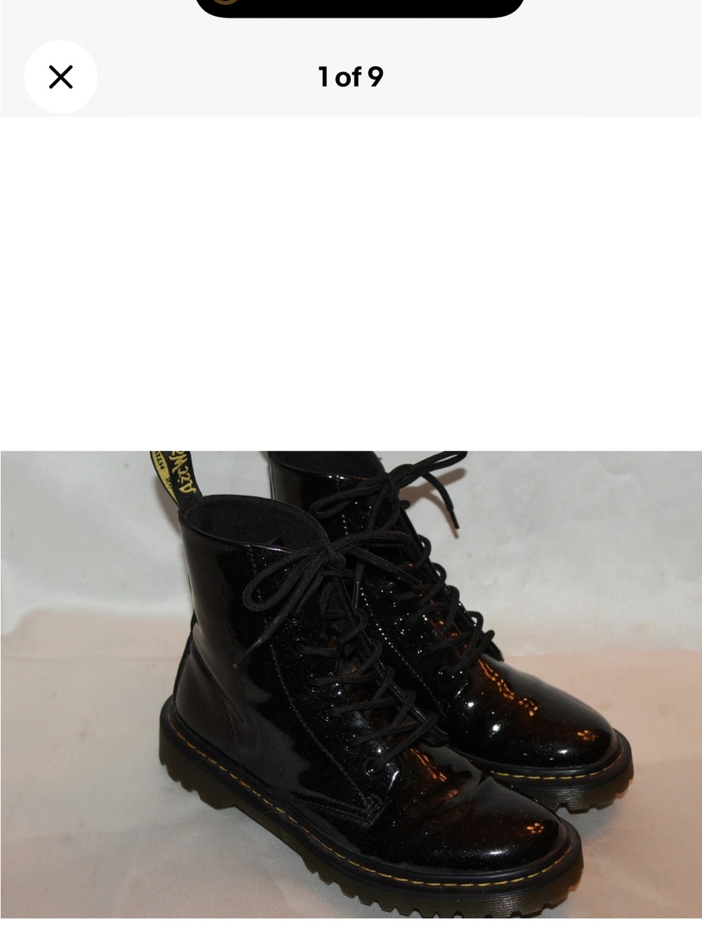 Dr. Martens Black Cosmic Glitter Patent LUANA Lace-Up Combat Boots